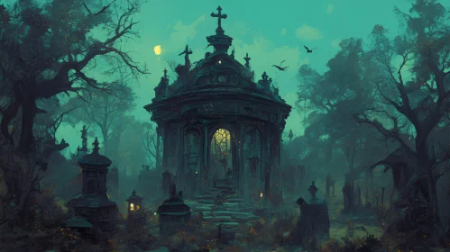 Graveyard Mausoleum in the Fog