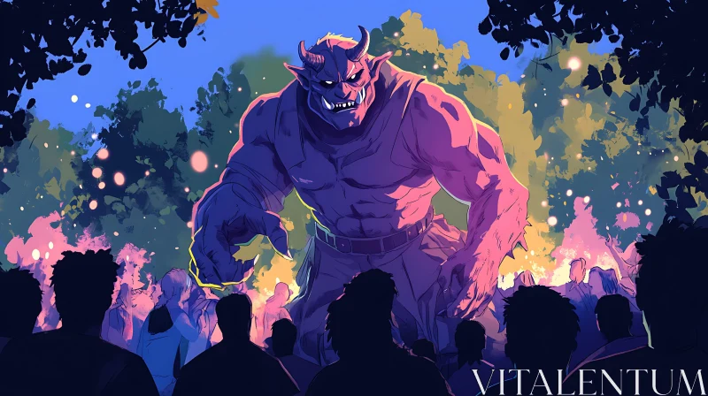 AI ART Purple Monster and Crowd Illustration