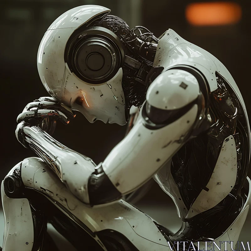 Cyborg in a Pensive Pose AI Image