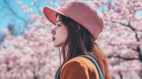 Spring Portrait of Woman with Pink Flowers