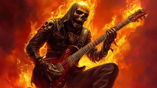 Skeletal Guitarist in Flames