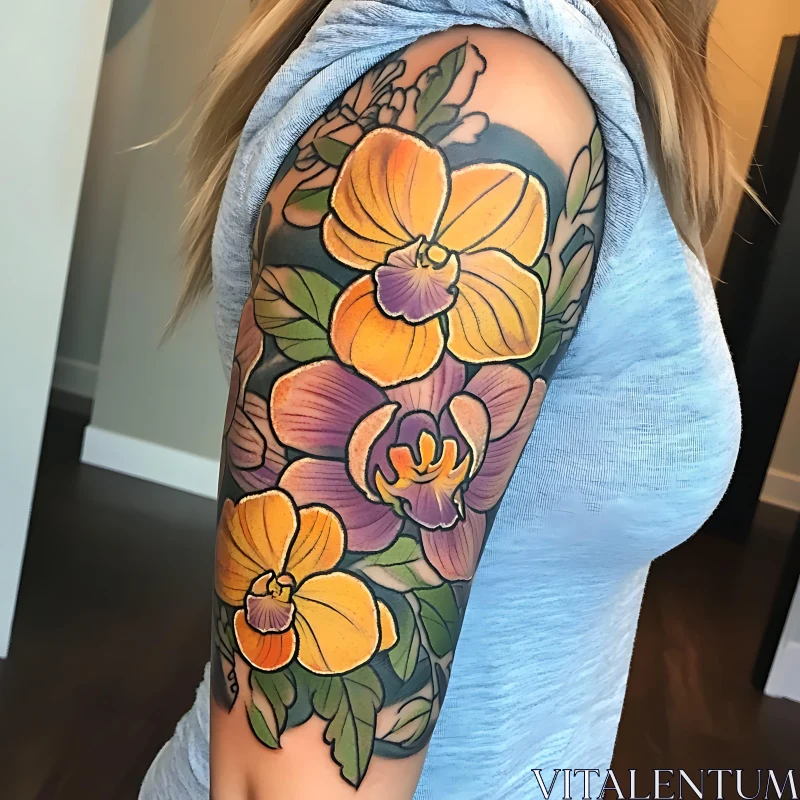 Colorful Orchid Tattoo on Arm AI Image