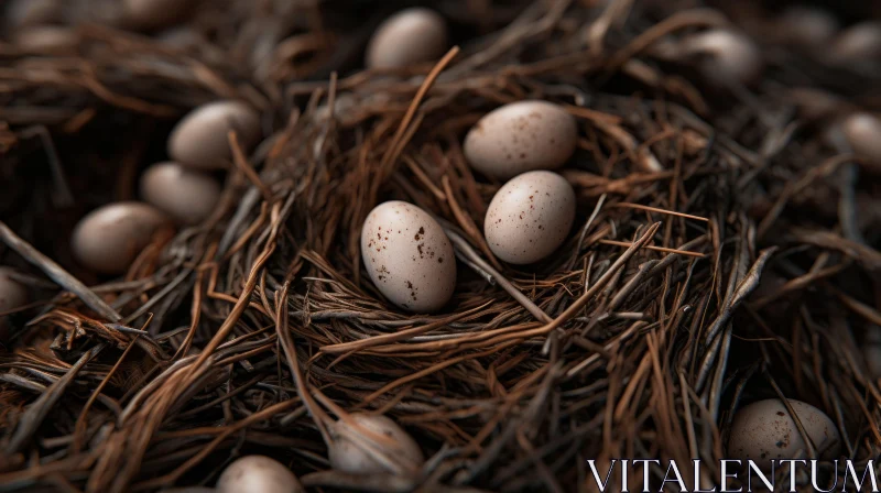 Nature Inspired Close-up of Eggs in Bird's Nest AI Image