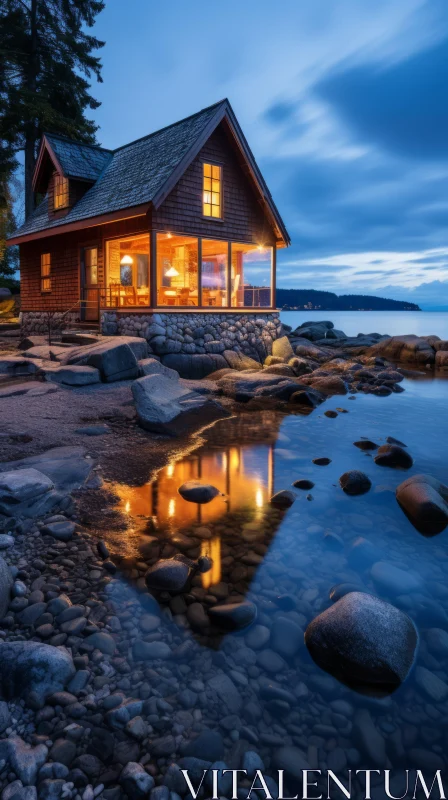Serene House by the Water: A Captivating Natural Setting AI Image