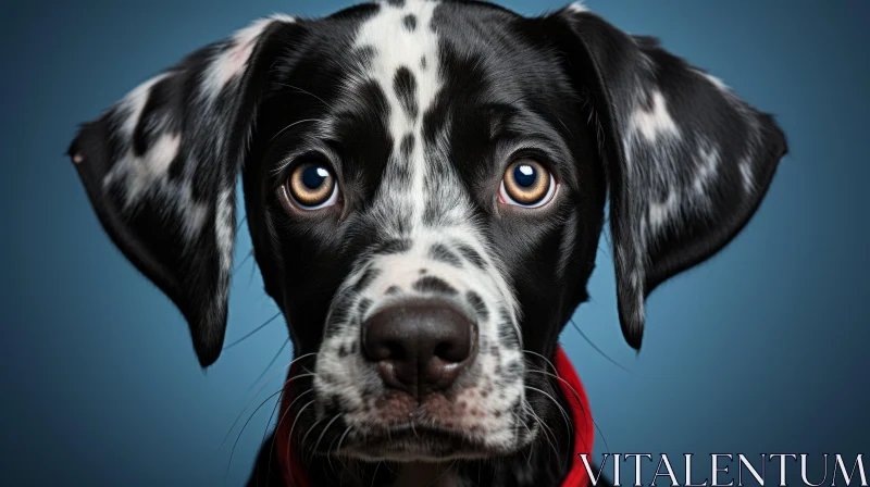 Stunning Black and White Dog Portrait with Red Collar AI Image