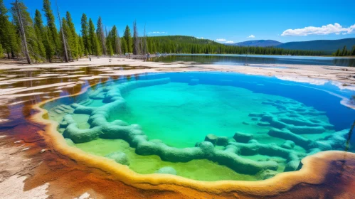 Tranquil Landscapes in Yellowstone Park: Pools of Emerald and Azure