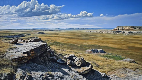 Expansive Nature Scene with Rocks and Clouds