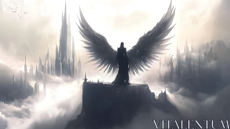 Winged Guardian of the Misty Metropolis AI Image