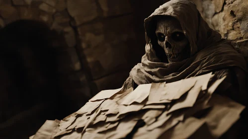 Hooded Skeleton with Papers