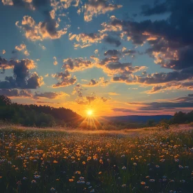 Sunset Field of Flowers