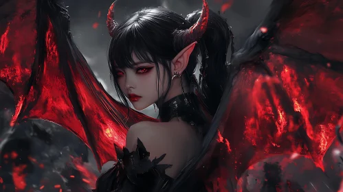 Captivating Demon Woman with Crimson Gaze