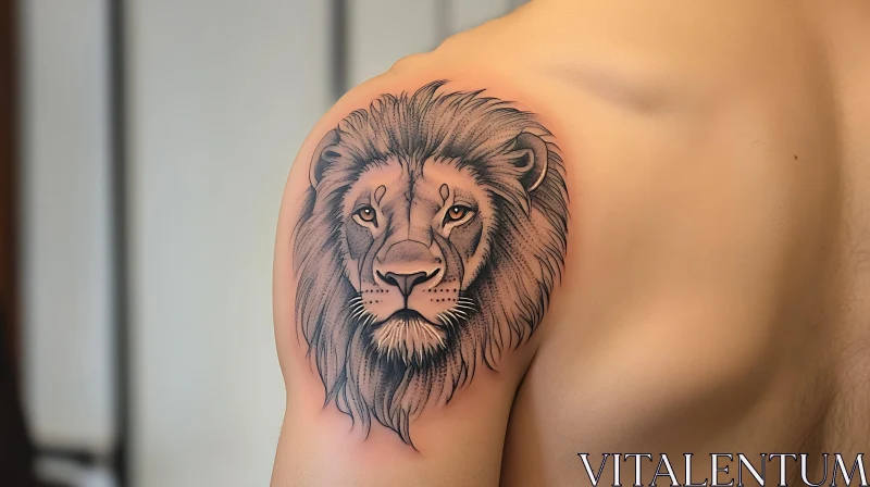 Realistic Lion Shoulder Tattoo AI Image