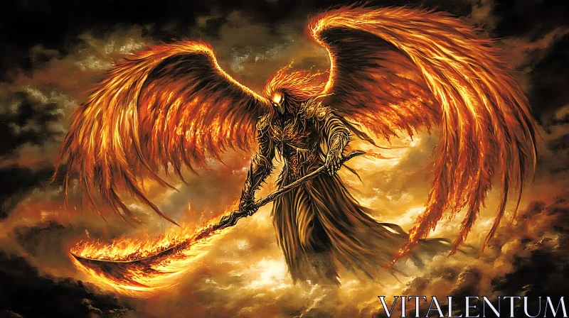 AI ART Flaming Angel Warrior with Scythe