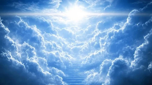 Celestial Ascent: Stairs Among Clouds