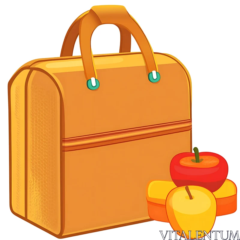 Colorful Illustration of a Lunchbox with Apples AI Image