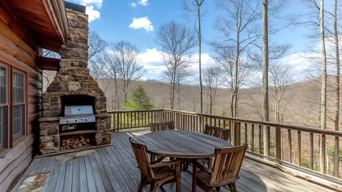 Rustic Deck with Stone Fireplace