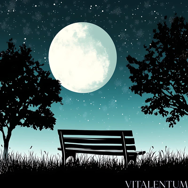 AI ART Night Scene with Moon and Bench