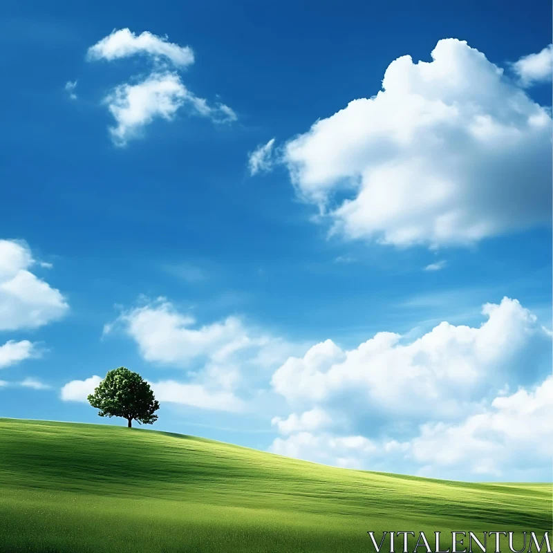 Green Field and Blue Sky Scenery AI Image