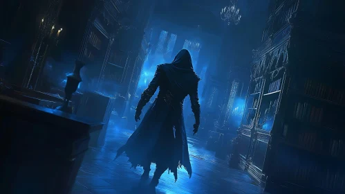 Hooded Wanderer in the Old Library