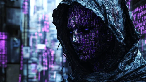 Cybernetic Figure in a Digital Metropolis