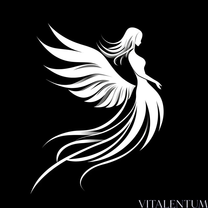 AI ART Winged Woman in White on Black