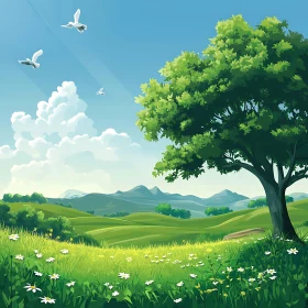 Green Field and Blue Sky Scene