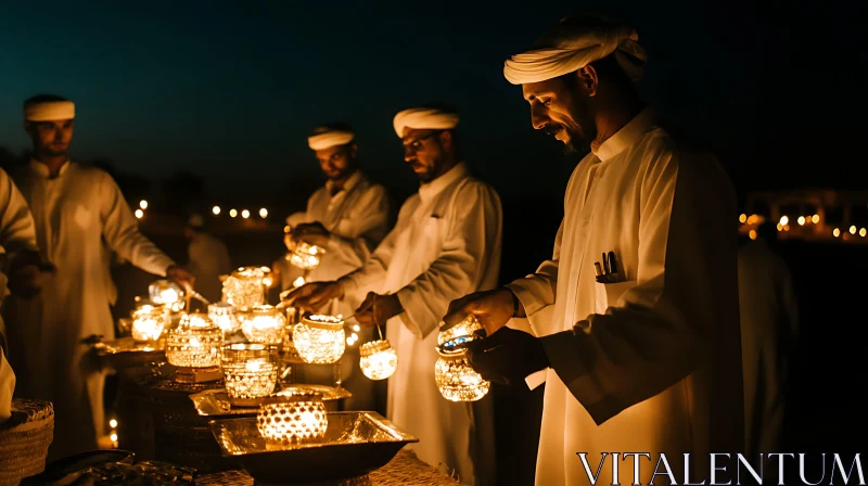 AI ART Men with Lanterns at Night