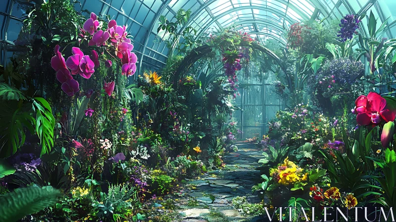 AI ART Botanical Garden Interior with Flowers