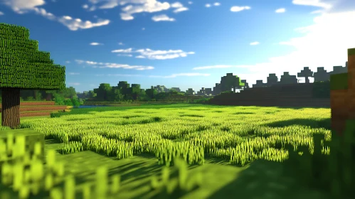 Blocky Green Minecraft World Landscape