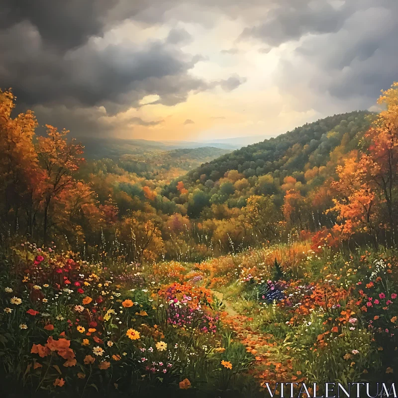 AI ART Scenic Autumn Landscape with Flowers