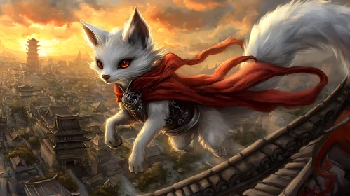 Sunset Guardian: The Leaping Fox of the City