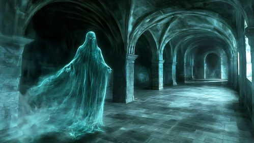 Ghostly Figure in Ancient Hall