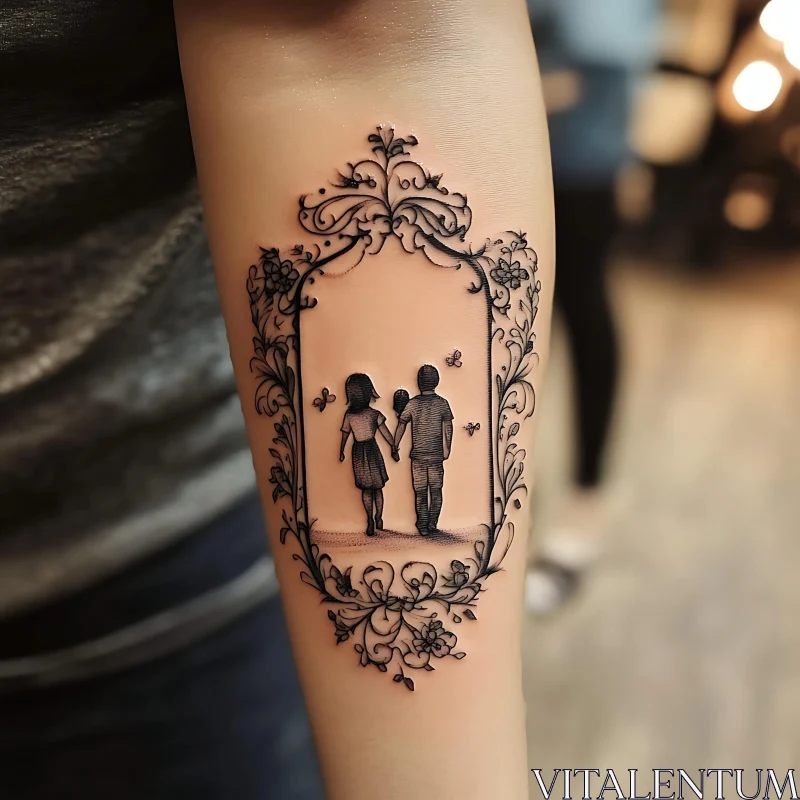 Romantic Couple Tattoo with Floral Accents AI Image