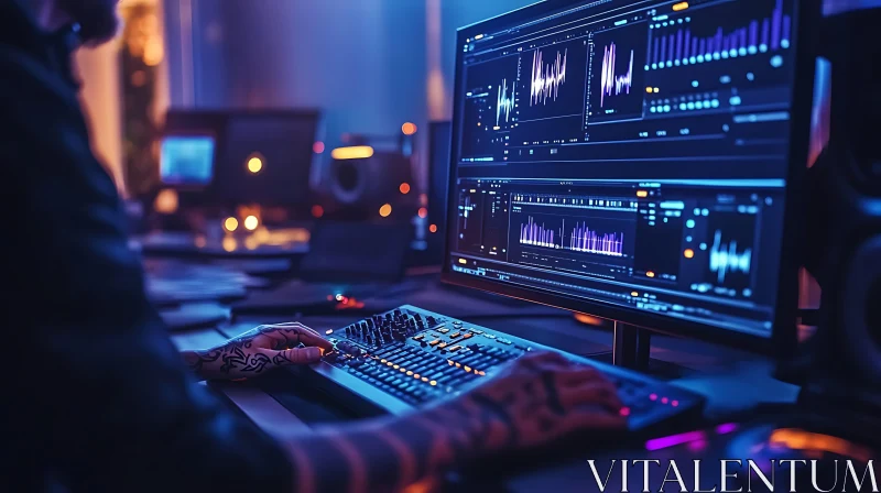 Audio Editing in Neon Ambiance AI Image