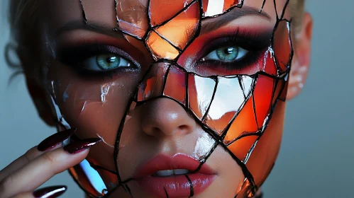 Glass Shattered Makeup Art on Female Portrait