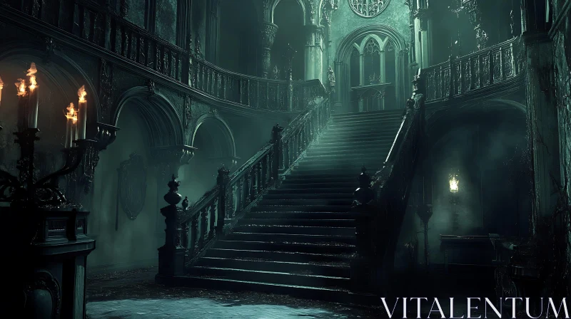 Ornate Stairway in Gothic Setting AI Image