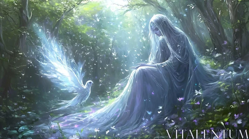 AI ART Forest Nymph with Spirit Bird