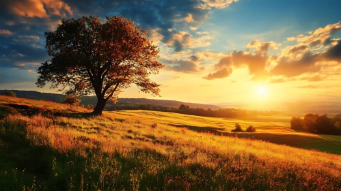 Golden Sunset Over Rolling Hills