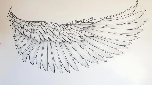 Detailed Feathered Wing Line Art