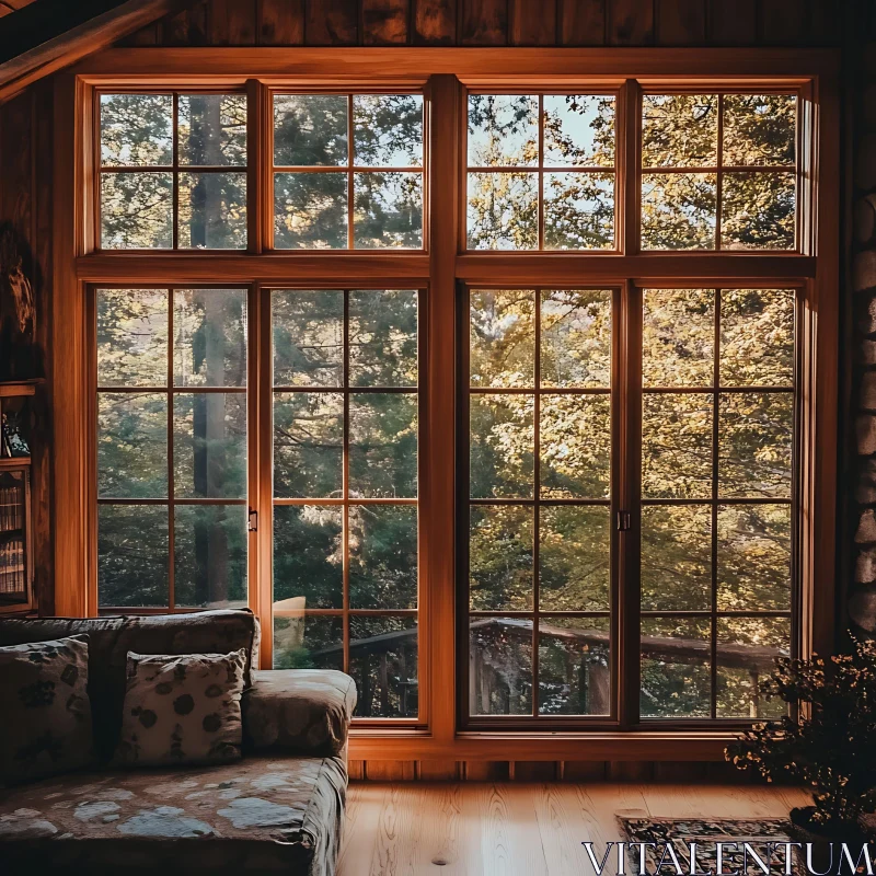 Cozy Interior with Forest View AI Image