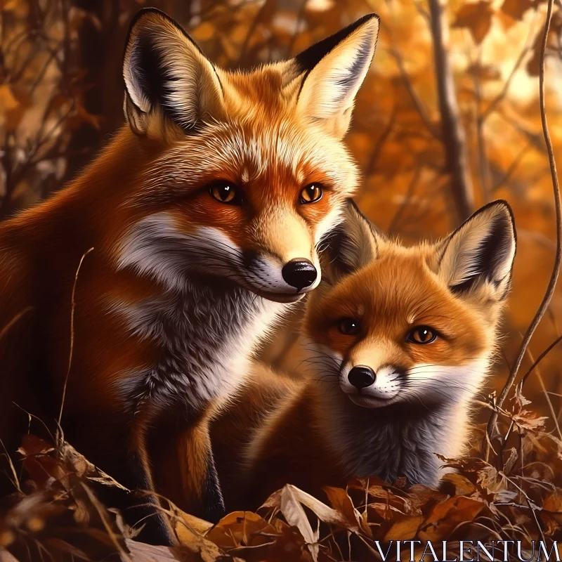 Two Foxes in the Fall AI Image