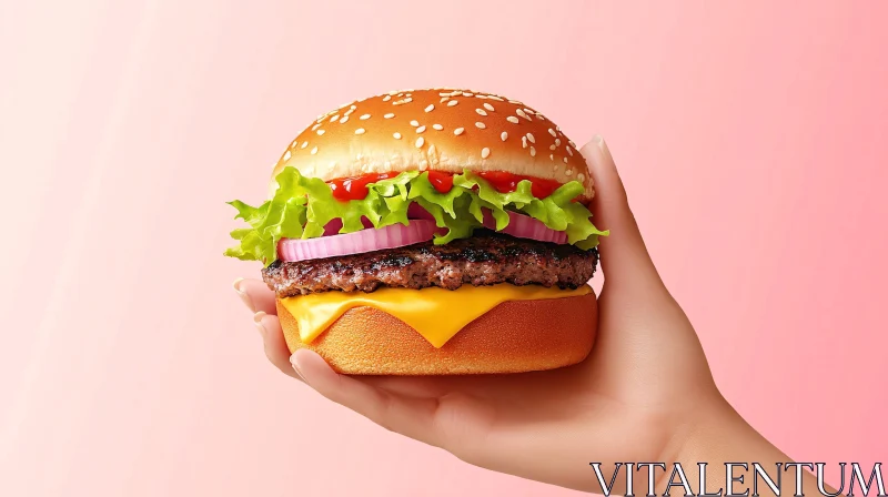 Tasty Cheeseburger Held in Hand AI Image