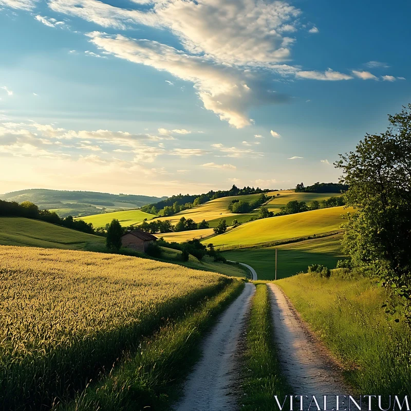 AI ART Golden Fields and Rolling Hills Landscape