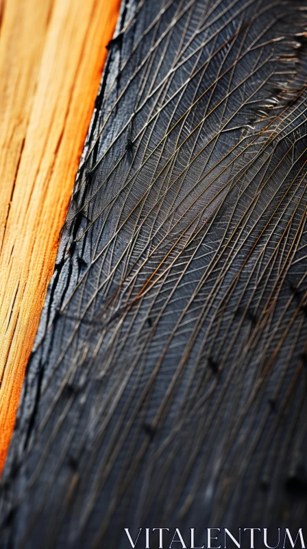 Abstract Close Up: Wooden Board with Feather Details AI Image