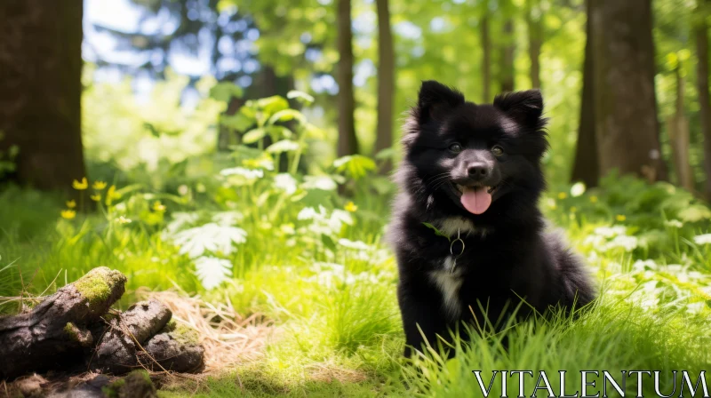 Black Puppy in a Forest - An Example of Japanese Artistic Techniques AI Image