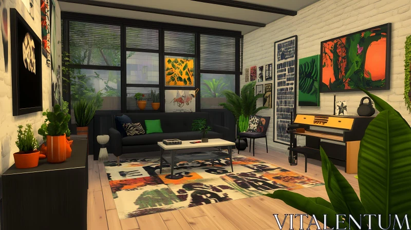 Modern Interior with Plants and Art AI Image