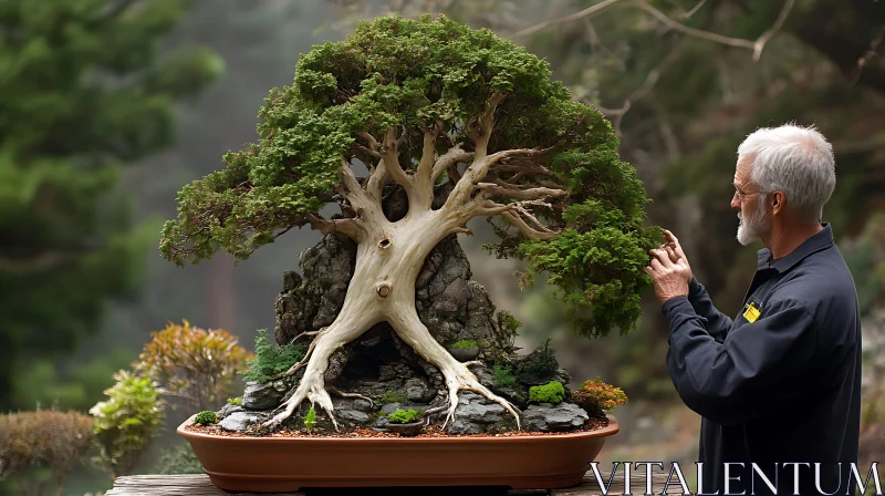 Artistic Bonsai Tree with Gardener AI Image