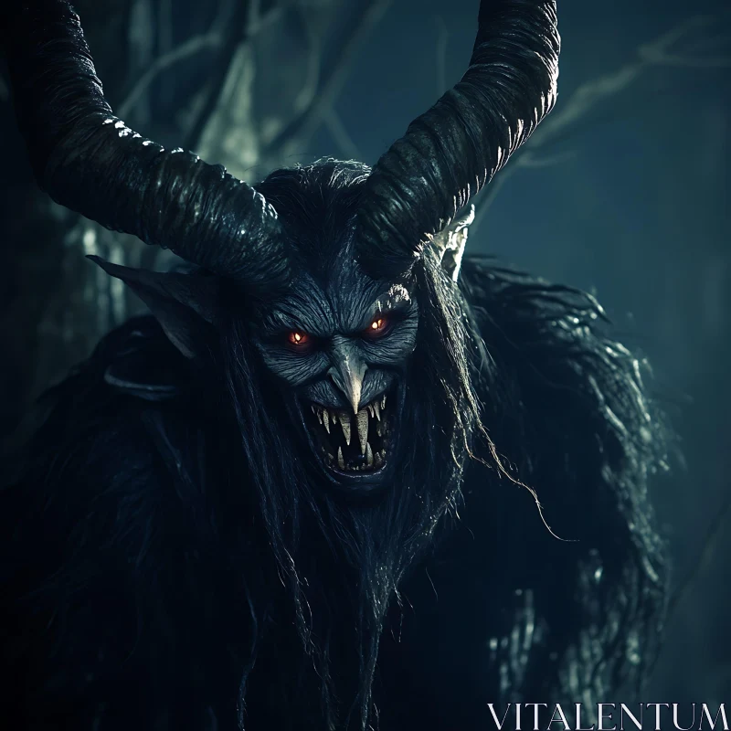 AI ART Nightmarish Horned Demon with Red Eyes