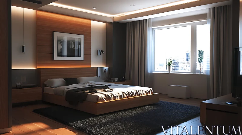 AI ART Contemporary Bedroom with City View