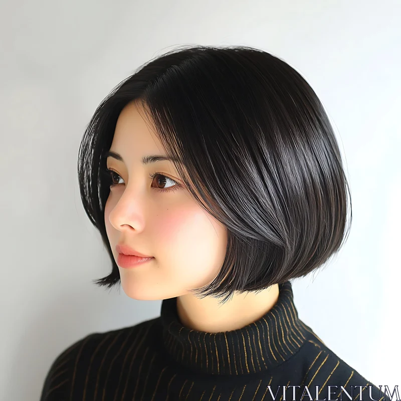 Serene Woman with Dark Bob Hairstyle AI Image